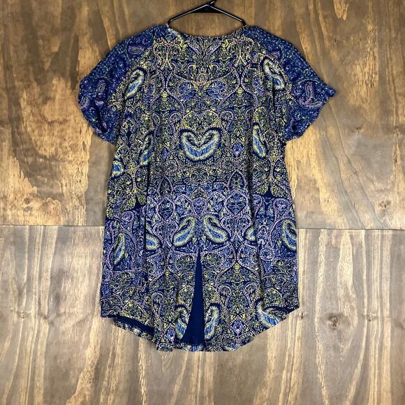 Lucky Brand Womens Blouse Multicolored Paisley Short Sleeve Boho Modal Blend 1X - Picture 8 of 10